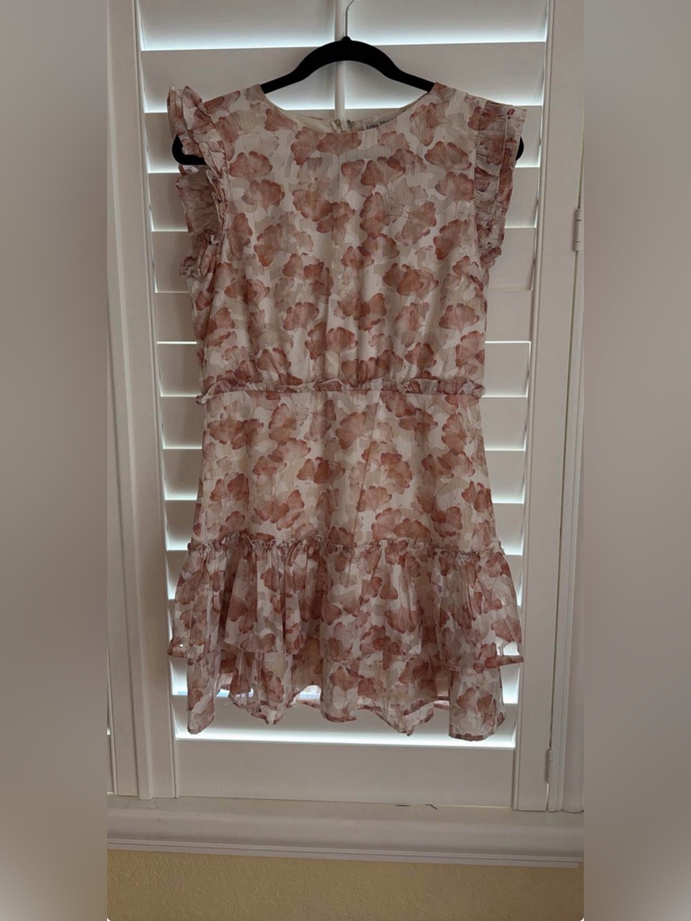 Women’s Casual Floral Ruffle Hem Dress in Blush Brown